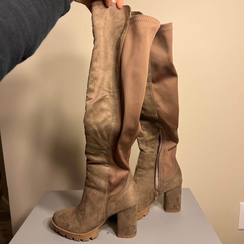 Tan colored Knee-High Heeled Boots